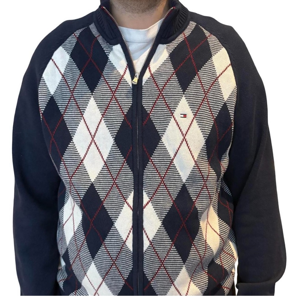 ❌SOLD❌Tommy Hilfiger Argyle Zip Up Sweater XL